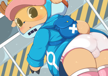 anthro big_butt biped blush bulge bulge_from_behind butt clothing looking_back male male_anthro solo underwear young young_male toruu one_piece tony_tony_chopper deer mammal new_world_deer reindeer hi_res