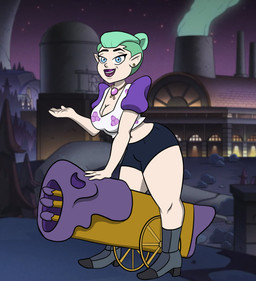 5_fingers arm_support bent_arm big_breasts big_eyes biped black_bottomwear black_clothing black_eyebrows black_shorts blue_eyes boots bottomwear breasts cannon cleavage clothed clothed_female clothed_humanoid clothing crop_top curved_eyebrows curvy_figure ear_piercing ear_ring extended_arm eyebrows eyelashes female fingers footwear fully_clothed fully_clothed_female fully_clothed_humanoid glistening glistening_eyes glistening_lips green_hair hair hair_bun high_heeled_boots high_heels humanoid_pointy_ears iris jewelry leaning leaning_forward light_body light_hair light_skin lips lipstick looking_at_viewer makeup mature_female mature_humanoid midriff monotone_body monotone_skin multicolored_boots multicolored_clothing multicolored_crop_top multicolored_footwear multicolored_high_heels multicolored_shirt multicolored_topwear navel necklace not_furry open_mouth open_smile outside pattern_clothing pattern_crop_top pattern_shirt pattern_topwear piercing pointy_ears pupils purple_lips purple_lipstick purple_tongue ranged_weapon ring_piercing screencap screencap_background shirt shoes short_hair shorts smile smiling_at_viewer solo standing straight_legs teeth thick_eyebrows thick_eyelashes thick_thighs three-quarter_view tongue topwear weapon white_sclera wide_hipped_female wide_hipped_humanoid wide_hips 4chan_anon unknown_artist disney the_owl_house odalia_blight humanoid mammal witch_(the_owl_house) 2025 digital_drawing_(artwork) digital_media_(artwork) hi_res