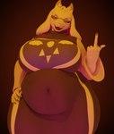 anthro belly big_belly big_breasts breasts clothed clothing female fur gesture hair hand_gesture happy long_hair looking_at_viewer middle_finger overweight overweight_anthro overweight_female robe solo thick_thighs white_body anaroth dogzeela_(modeler) undertale undertale_(series) toriel bovid caprine goat mammal 3d_(artwork) digital_media_(artwork) hi_res