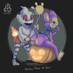 anal anthro balls butt food fruit genitals holidays improvised_sex_toy male male/male plant pumpkin tail text zyasixpear halloween nintendo pokemon aibuns_(zyasixpear) aipom chimchar generation_2_pokemon generation_4_pokemon ghost mammal pokemon_(species) primate spirit 1:1 absurd_res english_text hi_res