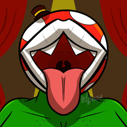 clothing eyeless fangs female green_body hat headgear headwear huge_lips lips mouth_shot open_mouth plant solo spots teeth throat tiny_hat tongue tongue_out top_hat uvula chefrens mario_bros nintendo pinana_(chefrens) elemental_creature elemental_humanoid flora_fauna humanoid piranha_plant plant_humanoid 1:1 hi_res