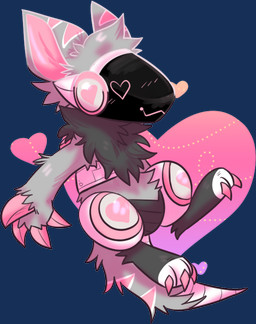 ambiguous_gender anthro blush blush_lines chibi claws digitigrade finger_claws fur grey_body grey_fur heart_eyes heart_symbol machine markings paws pink_claws pink_inner_ear pink_markings protogen_visor smile solo tail jaspering protogen 2020 alpha_channel clip_studio_paint_(artwork) digital_drawing_(artwork) digital_media_(artwork) full-length_portrait portrait shaded soft_shading