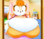 anthro big_breasts blush bra breast_expansion breasts bulging_breasts cleavage cleavage_overflow clothed clothing crown duo expansion eyewear female headgear huge_breasts hyper hyper_breasts mature_anthro mature_female mirror photo sunglasses underwear slickehedge sega sonic_the_hedgehog_(series) cream_the_rabbit vanilla_the_rabbit lagomorph leporid mammal rabbit 2018