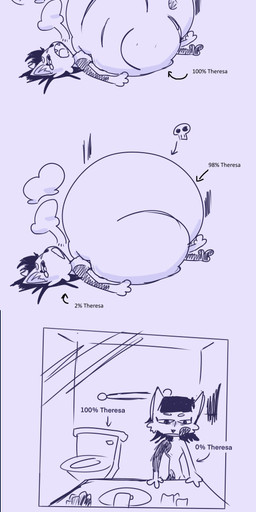 anthro belly big_belly bodily_fluids crying death dialogue digestion disposal duo fatal_vore female female/female forced lying mirror on_back oral_vore size_difference tears text toilet unwilling_pred vore willing_prey globaldonut34 sue_(globaldonut34) felid feline hyena mammal absurd_res comic english_text hi_res sketch