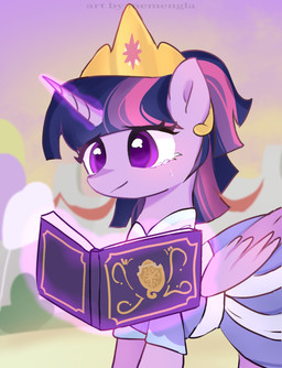 bodily_fluids book crown female feral glowing glowing_horn headgear horn mountain princess reading royalty solo sunset tears wings memengla friendship_is_magic hasbro my_little_pony mythology twilight_sparkle_(mlp) equid equine mammal mythological_creature mythological_equine winged_unicorn absurd_res hi_res