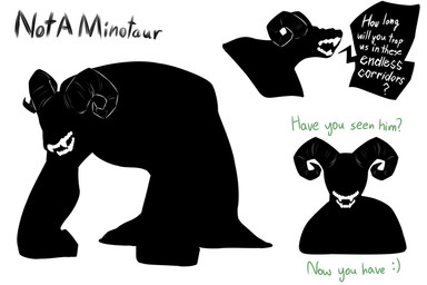 2_horns anthro black_body curved_horn dialogue emoticon eyeless front_view happy horn male nude open_mouth question sharp_teeth simple_background smile solo speech_bubble teeth text three-quarter_view white_background striding_feather european_mythology greek_mythology mythology zampanio notaminotaur_(zampanio) bovid bovine mammal minotaur shadow_creature 3:2 character_name english_text multiple_images