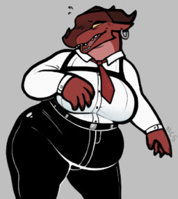 anthro belly big_belly big_breasts black_bottomwear black_clothing bottomwear breasts clothed clothing ear_piercing female fingers fupa grey_background necktie non-mammal_breasts open_mouth overweight overweight_anthro overweight_female piercing red_necktie simple_background solo teeth white_clothing ncs mythology scraper_city alpine_(ncs) dragon mythological_creature mythological_scalie scalie wingless_dragon 2025 digital_media_(artwork) hi_res