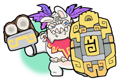 anthro belt biped blue_eyes bone bone_mask fangs feathered_headdress feathers featureless_crotch featureless_feet feet fur gun headdress holding_gun holding_object holding_ranged_weapon holding_weapon japanese jewelry long_ears looking_at_viewer male male_anthro mask mitten_hands multicolored_body narrowed_eyes necklace no_pupils noseless ranged_weapon shield simple_background skull skull_mask solo squint standing straight_arm tan_body tan_eyelids tan_inner_ear tan_skin teeth two_tone_body weapon white_body white_fur white_mask white_sclera charisuke mario_bros mario_plus_rabbids_kingdom_battle nintendo raving_rabbids rayman_(series) ubisoft buckler_(mario_plus_rabbids) tropical_buckler lagomorph mammal rabbid 2019 cel_shading colored crossover digital_drawing_(artwork) digital_media_(artwork) hi_res shaded