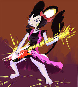 bow_(feature) bow_accessory clothing dress ear_bow electric electric_guitar electricity female fur guitar hair holding_musical_instrument holding_object musical_instrument playing_guitar playing_music plucked_string_instrument solo standing string_instrument unknown_artist nintendo pokemon emolga generation_5_pokemon mammal pokemon_(species) rodent sciurid source_request