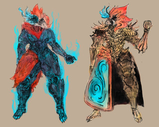 4_toes 5_fingers anthro armor armored_body armored_skirt blue_flames chest_tuft clothing feathers feet fingers fist gauntlets gesturing_at_viewer gloves glowing glowing_body glowing_eyes gold_(metal) gold_armor gold_gauntlets gold_greaves greaves handwear knight knight_armor male nude pauldron plate_armor purple_body raised_fist raised_hand red_body red_feathers red_sclera scaled_body solo toes tuft warrior white_eyes jejunumiper dust_(jejunumiper) accipitrid accipitriform avian bearded_vulture bird demon old_world_vulture vulture 5:4 absurd_res hi_res model_sheet