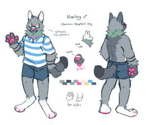 anthro barefoot blue_bottomwear blue_clothing blue_shorts blue_topwear bottomwear clothed clothing color_swatch digitigrade feet front_view fur glistening glistening_eyes green_body green_fur grey_body grey_fur leg_markings looking_aside male markings pattern_clothing pattern_topwear pawpads pink_nose pink_pawpads rear_view shorts simple_background socks_(marking) solo standing striped_clothing striped_topwear stripes text topless topwear unsigned white_background white_clothing white_topwear yellow_eyes asnnonaka harley_(asnnonaka) canid canine canis domestic_dog german_shepherd herding_dog mammal pastoral_dog digital_media_(artwork) english_text full-length_portrait model_sheet portrait