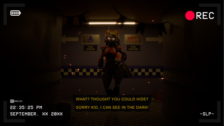 anthro camera_view checkered checkered_floor clothed clothing dark_room female glowing glowing_eyes looking_at_viewer solo standing text maniac_ed mayosplash_(modeler) five_nights_at_freddy's five_nights_at_freddy's:_security_breach scottgames steel_wool_studios roxanne_wolf canid canine canis mammal wolf 16:9 3d_(artwork) digital_media_(artwork) english_text hi_res subtitled widescreen