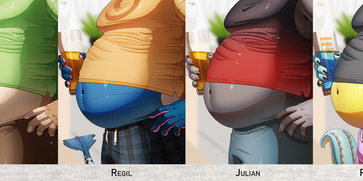 5_fingers anthro belly_focus beverage beverage_can blurred_background bottomwear clothing container cup fingers glistening glistening_body group hand_on_hip holding_object ineffective_clothing male moobs navel overweight pants partially_covered_belly simple_background topwear azsola mythology stop_putting_this_image_on_my_timeline_you're_making_me_act_up_(meme) isaac_(isaacroo) julian_(mason_parker) lesco_(grape_derg) peameal regil_(azsola) alligator alligatorid crocodilian dragon kangaroo macropod mammal marsupial mythological_creature mythological_scalie reptile scalie hi_res