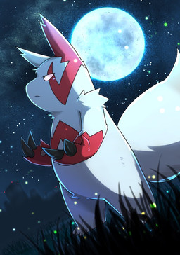 ambiguous_gender anthro claws finger_claws fur grass moon night outside plant red_body red_ears red_fur solo tail white_body white_ears white_fur white_tail matchstick_39 nintendo pokemon generation_3_pokemon pokemon_(species) zangoose 2025