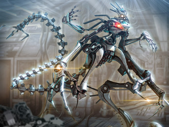 3_fingers 4_arms 5_fingers anthro digitigrade fingers gear glowing glowing_eyes inside lens_flare long_fingers long_tail machine male multi_arm multi_eye multi_limb science_fiction segmented_tail solo tail white_eyes deino_(artist) magnesium_(deino) robot robot_anthro 2018 3d_(artwork) 4:3 autodesk_3ds_max_(artwork) digital_media_(artwork)