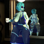 areola big_breasts big_butt blue_hair bouncing_breasts breasts butt camel_toe clothing container cup eyewear female green_body green_skin hair hip_sway huge_breasts huge_butt lips mirror mug nipples solo sunglasses tattoo thick_lips thick_thighs translucent translucent_clothing wide_hips clopmaestroman human mammal 3d_(artwork) 3d_animation animated digital_media_(artwork) hi_res webm