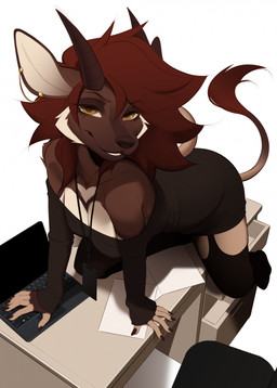 5_fingers anthro biped breasts brown_body brown_eyes brown_fur brown_hair brown_horn brown_tail claws clothed clothed_anthro clothed_female clothing ear_piercing female finger_claws fingers front_view fur hair horn legwear looking_at_viewer piercing simple_background smile solo tail teeth topwear bulochka grazia_(bulochka) antelope bongo_(antelope) bovid bovine mammal spiral-horned_antelope 2025 digital_drawing_(artwork) digital_media_(artwork) hi_res