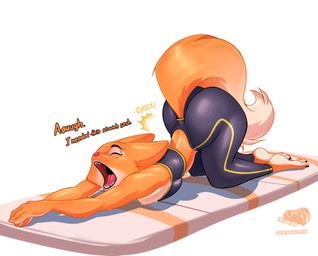 anthro arched_back ass_up barbell_piercing barefoot big_breasts big_butt bottomwear bra breast_squish breasts butt clothing eyelashes feet female fur logo long_eyelashes open_mouth orange_body orange_fur pants piercing solo sports_bra squish tail text thick_thighs tight_bottomwear tight_clothing tight_pants toes tuft underwear wide_hips yoga_mat yoga_pants spongebandimark xaveknyne dreamworks the_bad_guys diane_foxington canid canine fox mammal artist_logo artist_name hi_res