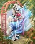 2018 anthro ashthemare black_hair black_markings blue_eyes blue_hair bra bridge_piercing clothing dated ear_piercing ear_ring ear_stud equid equine facial_piercing female fur grey_body grey_fur hair hi_res horse looking_at_viewer mammal markings multicolored_hair multiple_piercings nose_piercing outside panties piercing pink_bra pink_clothing pink_panties pink_underwear ring_piercing signature solo standing surface_piercing tail tiggybloom underwear unguligrade_anthro white_body white_fur white_hair white_tail