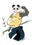 anthro bamboo big_breasts breasts cigarette clenched_teeth clothed clothing crossgender eye_scar facial_scar female fully_clothed mtf_crossgender scar smile smoking smoking_cigarette solo teeth crowlix beastars gouhin_(beastars) bear giant_panda mammal absurd_res hi_res