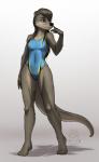 anthro black_nose breasts brown_eyes brown_hair clothed clothing eyelashes female hair long_hair long_legs one-piece_swimsuit solo sport_swimsuit swimwear mykegreywolf nat_(mykegreywolf) mammal mustelid otter 2018 digital_media_(artwork) hi_res signature