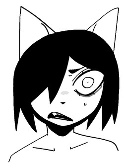 anthro black_hair bodily_fluids collarbone eyebrows eyelashes female female_anthro front_view hair hair_over_eye one_eye_obstructed open_mouth short_hair simple_background solo sweat sweatdrop teeth white_background xarop77 domestic_cat felid feline felis mammal 2025 bust_portrait digital_drawing_(artwork) digital_media_(artwork) english_description portrait