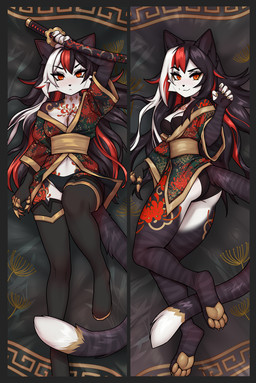 4_toes 5_fingers anthro biped black_body black_fur black_hair black_tail bra breasts butt claws clothed clothed_anthro clothed_female clothing countershade_torso countershading feet female finger_claws fingers front_view fur hair holding_melee_weapon holding_object holding_sword holding_weapon looking_at_viewer lying markings melee_weapon navel on_back on_side panties pawpads paws red_eyes smile solo striped_body striped_fur striped_markings striped_tail stripes sword tail tail_markings toe_claws toes topwear underwear weapon dragonfu hikari_alter domestic_cat felid feline felis mammal 2025 digital_drawing_(artwork) digital_media_(artwork) hi_res