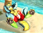 4_toes anthro beach day detailed_background feet male outside sand seaside shoreline sky smile solo toes water tai_l_rodriguez kale_(kinit935) canid canine canis domestic_dog mammal 2021 digital_media_(artwork) hi_res