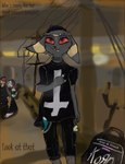accessory alternative_fashion anthro anthrofied backpack big_breasts black_clothing black_nails bottomwear breasts chain city clothed clothing collar colored_nails cross electronics excited eyebrow_piercing eyelashes facial_piercing female fingers fur furgonomics furry-specific_piercing goth grey_body grey_fur group hair hair_accessory hairclip hat headgear headwear heart_symbol inhaler inverted_cross jewelry lollipop_in_mouth male markings mole_(marking) muzzle_piercing nails nose_piercing occult_symbol outside pants paper pentagram phone piercing plant pockets pokeball pokemorph red_eyes ring_(jewelry) shirt shrub smile smiling_at_another solo_focus spiked_collar spikes symbol teeth text topwear urban young goth_umbreon_fan korn nintendo pokemon eeveelution gardevoir generation_2_pokemon generation_3_pokemon human humanoid mammal pokemon_(species) umbreon digital_drawing_(artwork) digital_media_(artwork) english_text hi_res