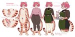 anthro areola bartender belt beverage blue_eyes breasts clitoris coffee countershading female female_anthro fur genitals hair heart_pubes humanoid_genitalia humanoid_penis humanoid_pussy navel nipples nude nude_anthro nude_female penis pink_hair pubes pussy solo standing striped_body striped_fur stripes tail talking_to_viewer text mozes.ipg charlotte_(mozes.ipg) felid mammal pantherine tiger english_text hi_res model_sheet