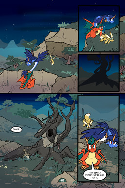 2_horns 5_panel_comic ambiguous_gender balloon balloon_with_face belly biped black_nose black_text blue_body blue_fur blue_hair blue_wings bodily_fluids breath brown_body cheek_tuft claws climbing detailed_background dialogue ellipsis facial_tuft feathered_wings feathers feral finger_claws floating flying fur grass green_eyes group hair horn inflatable jewelry mountain night open_mouth orange_body outside page_number pendant plant red_eyes rock sky speech_bubble standing star sweat sweatdrop tail talking_to_another text toe_claws toony translucent translucent_hair tree trio tuft white_sclera wings virmir mythology renbrand roko_kirihoko saida canid canine couatl dragon feathered_scalie feathered_snake fox mammal mythological_creature mythological_scalie reptile scalie snake 2025 2:3 absurd_res comic english_text hi_res signature female_(lore) male_(lore)