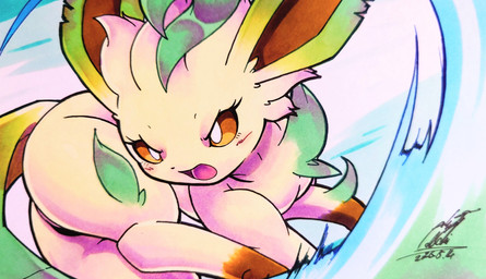action_pose ambiguous_gender angry blush blush_lines brown_eyes butt eyelashes feral fur open_mouth pose pupils solo tail tan_body tan_fur tongue white_pupils 025aki nintendo pokemon eeveelution generation_4_pokemon leafeon pokemon_(species) 2026 absurd_res dated hi_res signature