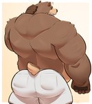 anthro back_groove back_muscles belly big_muscles bottomwear broad_shoulders butt clothed clothing male musclegut muscular muscular_male open_mouth rear_view short_tail shorts simple_background solo tail tight_bottomwear tight_clothing tight_shorts topless waking_up yawn same22shark nelson_bear bear mammal 2023 absurd_res digital_media_(artwork) hi_res