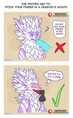 6_ears balls blush check_mark confusion cross_(marking) dialogue disembodied_hand duo fellatio finger_in_mouth fluffy fluffy_chest fur genitals ghost_hand heart_symbol knot male male/male multi_ear oral penile penis purple_body question_mark sex simple_background smile text white_body yokarion_(artist) mythology yokarion_(character) dragon furred_dragon furred_scalie mythological_creature mythological_scalie scalie absurd_res comic english_text hi_res url watermark