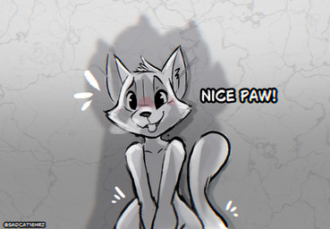 ambiguous_gender anthro blushed_face cat_tail excited feet foot_fetish looking_at_viewer paws shadow silly silly_face simple_background text tongue tongue_out white_background worship conditional_dnp sadcat16hrz rigby_the_cat ych_(character) domestic_cat felid feline felis mammal hi_res meme sketch