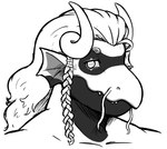 ambiguous_gender anthro braided_hair curved_horn hair horn male markings slicked_back_hair small_eyebrows solo teeth dynogreeno mythology dragon mythological_creature mythological_scalie reptile scalie absurd_res hi_res monochrome