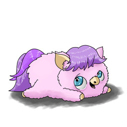 ambiguous_feral ambiguous_gender blue_eyes feral fur hair hooves looking_up lying on_front open_mouth pink_body pink_fur purple_hair purple_tail quadruped side_view simple_background smile solo tail white_background white_hooves white_inner_ear young young_ambiguous young_feral artist-kun fluffy_pony fluffy_pony_(species) mammal 1:1 digital_media_(artwork) shaded