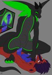 abdominal_bulge animal_genitalia anthro big_ears big_penis big_tail black_body blue_eyes crouching crouching_cowgirl cutaway duo eye_contact femboy foreskin genital_slit genitals green_markings green_pawpads green_sclera head_spikes holding_ankle holding_leg horn humanoid_genitalia humanoid_penis internal internal_frottage looking_at_another looking_pleasured lying male male/male markings multicolored_body muscular muscular_male pawpads paws penetration penis red_body size_difference slit_penetration slit_play small_top_big_bottom spikes spikes_(anatomy) tail tapering_penis thick_thighs tongue tongue_out two_tone_body zaks(artist) mythology zaks dragon luceiry mythological_creature mythological_scalie scalie absurd_res hi_res