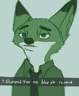 anthro blep caption ears_up eyebrows looking_at_viewer male necktie raised_eyebrow simple_background solo text tongue tongue_out famished_(artist) disney please_respond snapchat zootopia nick_wilde canid canine fox mammal red_fox true_fox english_text hi_res meme sketch