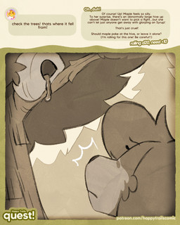 anthro beehive choker eyewear female forest glasses jewelry looking_up necklace plant solo text tree puppeypawbs maple_(puppeypawbs) bird_dog canid canine canis domestic_dog hunting_dog mammal spaniel 2026 comic english_text hi_res