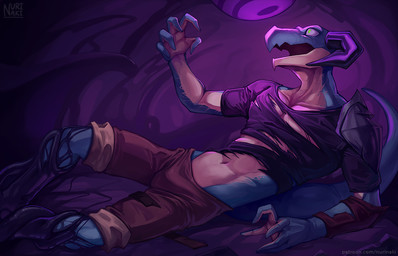 5_fingers anthro armor biped black_clothing black_shirt black_tentacles black_topwear blue_body blue_scales blue_tail bottomwear brown_bottomwear brown_clothing brown_shorts bulge clothed clothed_anthro clothed_male clothing curved_horn fingers goo_tentacles green_eyes horn hypnosis logo looking_up lying male male_anthro midriff mind_control multicolored_body multicolored_scales navel non-mammal_navel on_back open_mouth pauldron scales shirt shorts solo tail tan_body tan_scales tentacles tentacles_around_legs text topwear torn_clothing torn_shirt torn_topwear two_tone_body two_tone_scales nurinaki grove_(game) mythology grove_(regalbuster) dragon mythological_creature mythological_scalie scalie wingless_dragon 2025 artist_logo artist_name digital_media_(artwork) digital_painting_(artwork) painting_(artwork) url