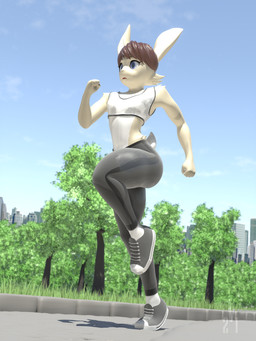 anthro blue_eyes bodily_fluids bottomwear bra brown_hair clothing detailed_background femboy footwear hair jogging male pants park plant running scut_tail short_hair short_tail solo sports_bra sweat sweatpants tail tight_bottomwear tight_clothing tight_pants tree underwear peachhqa tyler_(peachhqa) lagomorph leporid mammal rabbit 3:4 3d_(artwork) digital_media_(artwork) hi_res