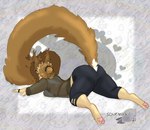 anthro ass_up athletic big_breasts blonde_hair bottomwear breasts brown_body brown_fur butt clock clothing ear_piercing ear_ring feet female fishnet_clothing fluffy fluffy_tail fur hair hair_bun long_tail pants pawpads paws piercing ring_piercing solo tail tight_bottomwear tight_clothing tight_pants toes watch white_body white_fur yellow_body yellow_fur yoga yoga_pants sourmagic levi_kyros domestic_cat felid feline felis mammal valta