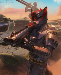 anthro armor army gun hair highlights_(coloring) male military ranged_weapon red_eyes red_highlights shotgun solo warthog_vehicle_(halo) weapon berside kirena-kaya halo_(series) microsoft xbox_game_studios spectre_(megacooler96) canid canine canis mammal wolf 2d_animation absurd_res animated hi_res motion_tweening no_sound short_playtime video