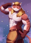 anthro belt blonde_hair bottomwear brown_bottomwear brown_clothing brown_gloves brown_handwear brown_headwear brown_pants brown_stripes butt butt_pose cheek_tuft closed_smile clothing facial_tuft fangs fur fur_tuft furgonomic_bottomwear furgonomics gloves hair handwear headgear headwear male mouth_closed multicolored_body multicolored_fur muscular muscular_anthro muscular_male nipples orange_body orange_fur pants pattern_bottomwear pattern_clothing pecs pose smile solo striped_body striped_bottomwear striped_clothing striped_fur stripes tail teeth tuft white_body white_fur yellow_bottomwear yellow_clothing yellow_pants jav_(artist) epic_games fortnite meowscles meowtooth domestic_cat felid feline felis mammal pantherine tiger 2024 hi_res