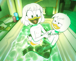 anthro bath bathing bathroom bathtub casual_nudity detailed_background duo feathers female flat_chested fur genitals grin hair happy inside kneeling male male/female nipples non-mammal_nipples nude on_lap open_mouth open_smile partially_submerged penis smile splashing_water wet white_body white_feathers white_fur white_hair young young_anthro drockdraw disney ducktales ducktales_(2017) louie_duck webby_vanderquack anatid anseriform avian bird duck 2023 5:4 cousins_(lore) incest_(lore)