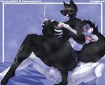 5_toes abs ahegao anthro anthro_on_anthro balls barefoot belly big_belly biped black_body black_fur black_hair black_nose black_tail blue_background blue_eyes blush bodily_fluids breast_grab breast_squeeze breasts clitoris cum cum_inflation cum_inside cum_on_balls cum_on_leg drooling duo eye_roll feet female female_on_top female_penetrated fur genital_fluids genitals green_eyes hair hand_on_breast heart_eyes heart_symbol inflation interspecies lactating looking_pleasured male male/female male_on_bottom male_penetrating male_penetrating_female milk muscular muscular_male nipples nude on_bottom on_top open_mouth pecs penetration penile penile_penetration penis penis_in_pussy pink_nipples pink_penis pink_tongue pussy reclining reverse_cowgirl_position saliva sex short_hair simple_background squeezing sweat tail tattoo teeth toes tongue vaginal vaginal_penetration white_balls white_body white_fur opqhlak cell_(character) canid canine canis domestic_cat felid feline felis mammal wolf 2018 digital_media_(artwork) hi_res