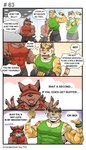 4:7 anthro boss_(gym_pals) canid canine canis clothing comic dialogue english_text exercise felid flexing gym_pals h155296 hat headgear headwear hi_res male mammal mirror muscular pal_(gym_pals) pantherine shirt tank_top text tiger topwear weightlifting wolf workout