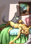 6_breasts anthro areola bed breasts duo eyes_closed female feral fur furniture hair inside multi_breast nipples nude on_bed plantigrade sleeping transformation yellow_body yellow_fur mikakitty bloody_roar konami uriko domestic_cat felid feline felis mammal 2016 hi_res