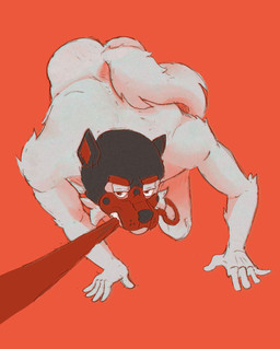 all_fours animal_mask anthro bdsm body_hair butt butt_hair defiant leash male mask petplay pup_mask puppyplay roleplay solo tail lilyeener canid canine canis domestic_dog mammal hi_res